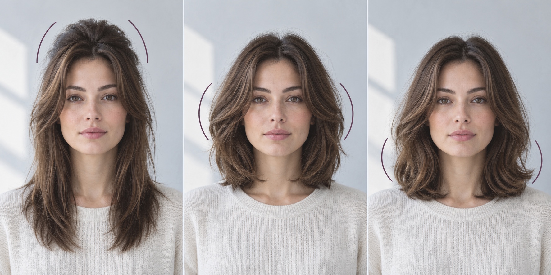 The same face with hair volume concentrated at the crown, around the cheeks, and below the jaw
