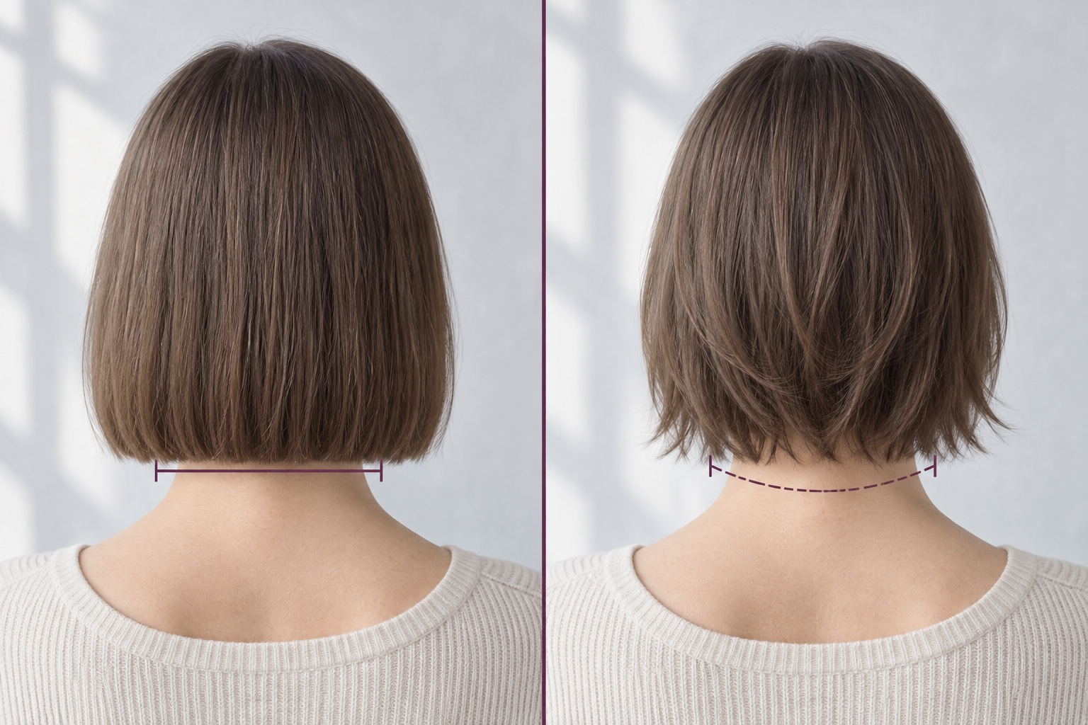 Back-view comparison of a compact blunt edge and a more layered edge with separated ends
